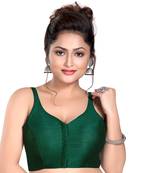 Dark Green Silk Sleeveless Saree Blouse with V Neckline