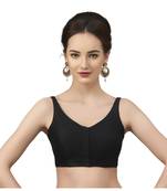 Black Silk Sleeveless Saree Blouse with V Neckline