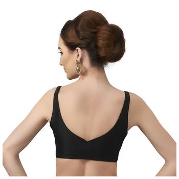 Black Silk Sleeveless Saree Blouse with V Neckline 2