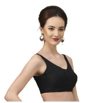 Black Silk Sleeveless Saree Blouse with V Neckline 3