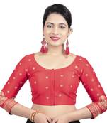 Red Dupion Silk Embroidered 3/4 Sleeves Princess Cut Padded Readymade Blouse