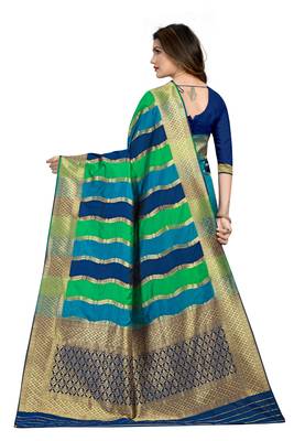 Blue woven silk saree with blouse 4