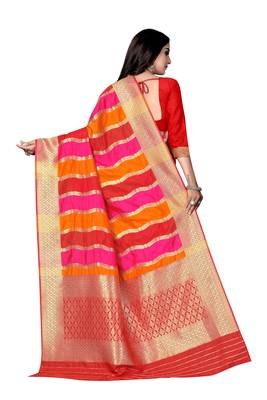 Red woven silk saree with blouse 4