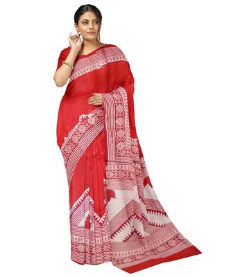 hand block mulberry silk mark saree and blouse piece with silk mark 4