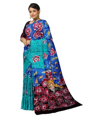 hand batik mulberry silk mark saree and blouse piece with silk mark 1