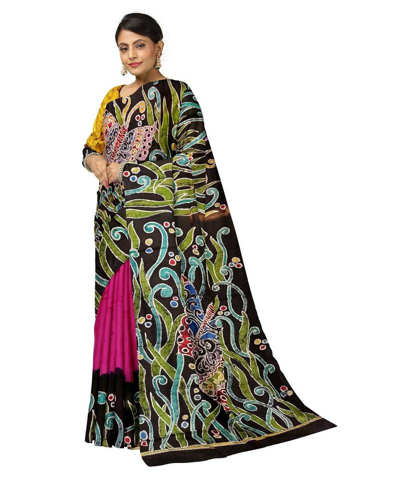 hand batik mulberry silk mark saree and blouse piece with silk mark