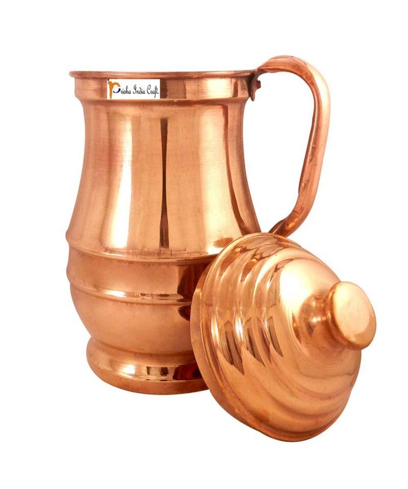 Handmade Copper Jug Pitcher  Serveware & Tableware  Good Health Benefits  Maharaja Jug with Lid 1800 ML