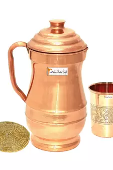 Pure Copper Maharaja Jug 1800 ML with 1 Copper Glass Tumbler Drinkware Set