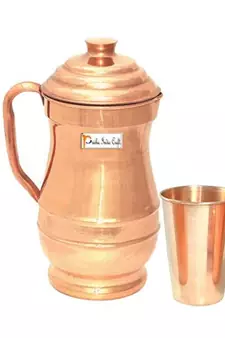 Pure Copper Jug  1800 ML with 1 Copper Glass Tumbler Drinkware Set