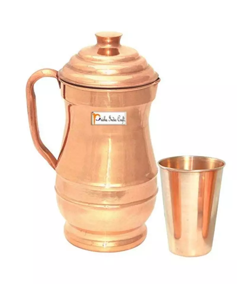 Pure Copper Jug  1800 ML with 1 Copper Glass Tumbler Drinkware Set