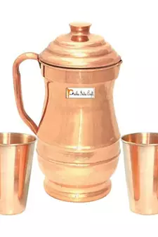 Pure Copper Jug 1800 ML with 2 Copper Glass Tumbler