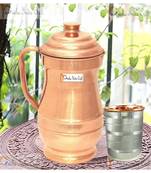 PrishaIndiaCraft Pure Copper Maharaja Jug Pitcher with 1 Glass Tumbler  Drinkware Set  Yoga  Copper Jug | 1800 ML
