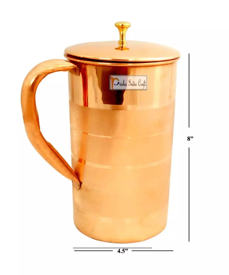 Pure Copper Luxury Design Jug Pitcher Drinkware Set | Capacity 2000 ML