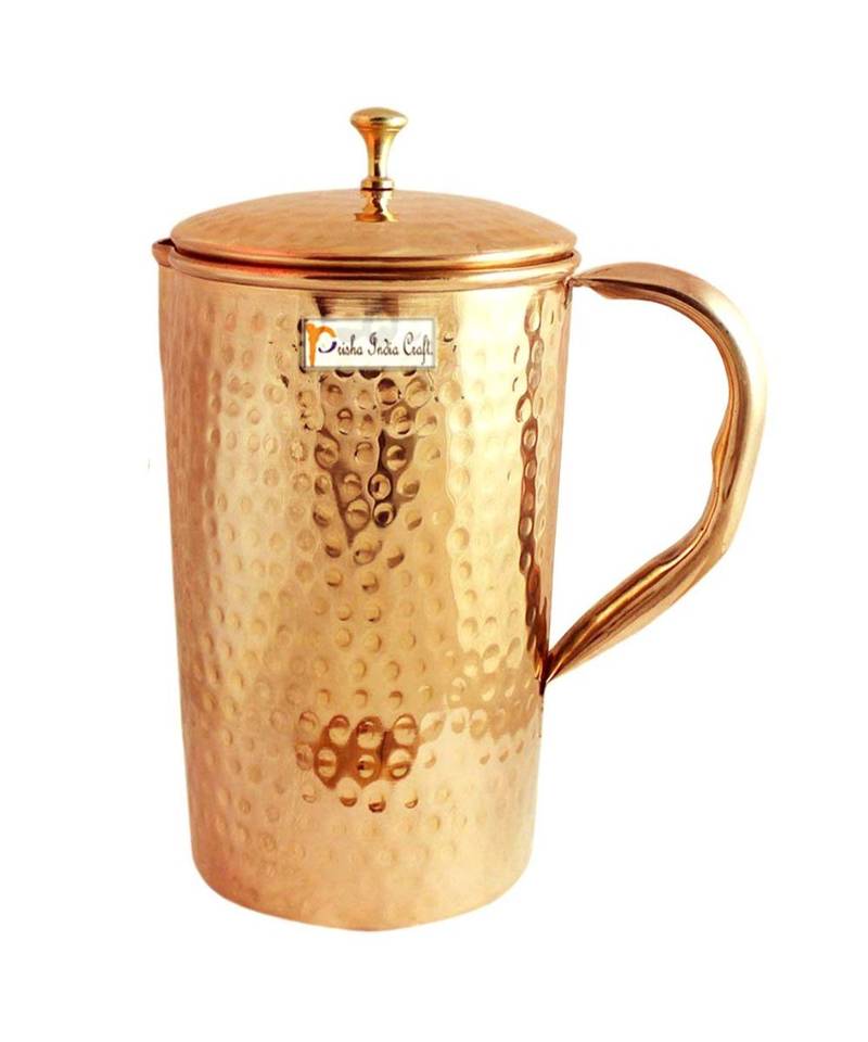 Pure Copper Jug Pitcher  Hammered Design  Capacity 1600 ML