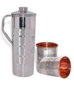 Steel Copper Jug Pitcher 900 ML with 2 Steel Copper Glass Tumbler 250 ML