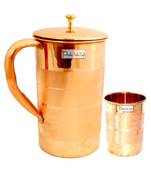 Pure Copper Jug Pitcher with Lid Luxury Design Capacity 2000 ML with 1 Pure Copper Glass Tumbler Capacity 300