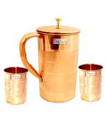 Pure Copper Jug Pitcher with Lid Luxury Design Capacity 2000 ML with 2 Pure Copper Glass Tumbler Capacity 300