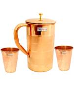 Pure Copper Jug Pitcher with Lid Luxury Design Capacity 2000 ML with 2 Pure Copper Glass Tumbler Capacity 350