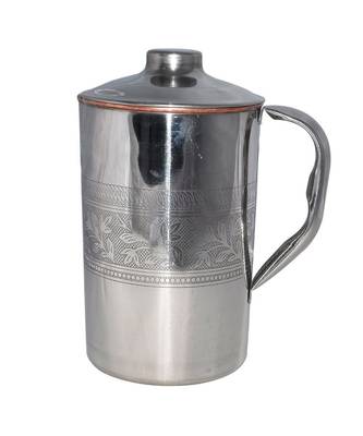 Steel Copper Jug Picher 1600 ML with 1 Steel Copper Glass Tumbler 250 ML 2