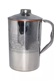 Steel Copper Jug Picher 1600 ML with 1 Steel Copper Glass Tumbler 250 ML