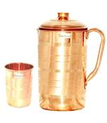 Pure Copper Jug Pitcher with Lid Luxury Design Capacity 1300 ML with 1 Pure Copper Glass Tumbler Capacity 300