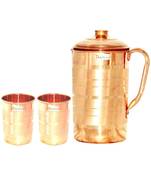 Pure Copper Jug Pitcher with Lid Luxury Design Capacity 1300 ML with 2 Pure Copper Glass Tumbler Capacity 300