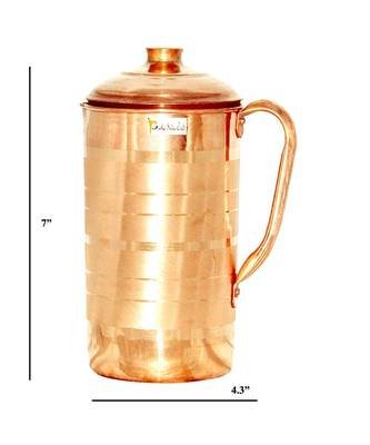 Pure Copper Jug Pitcher with Lid Luxury Design Capacity 1300 ML with 2 Pure Copper Glass Tumbler Capacity 300 2
