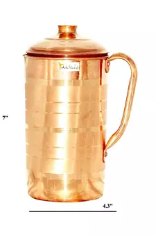 Pure Copper Jug Pitcher with Lid Luxury Design Capacity 1300 ML with 2 Pure Copper Glass Tumbler Capacity 300