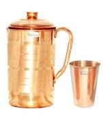 Pure Copper Jug Pitcher with Lid Luxury Design Capacity 1300 ML with 1 Pure Copper Glass Tumbler Capacity 450