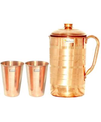 Pure Copper Jug Pitcher with Lid Luxury Design Capacity 1300 ML with 2 Pure Copper Glass Tumbler Capacity 450 1