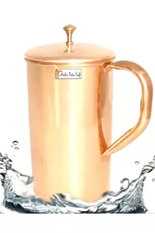 Pure Copper Water Jug Pitcher with Lid Plain Classic Look Drinkware Set | Capacity 1800 ML