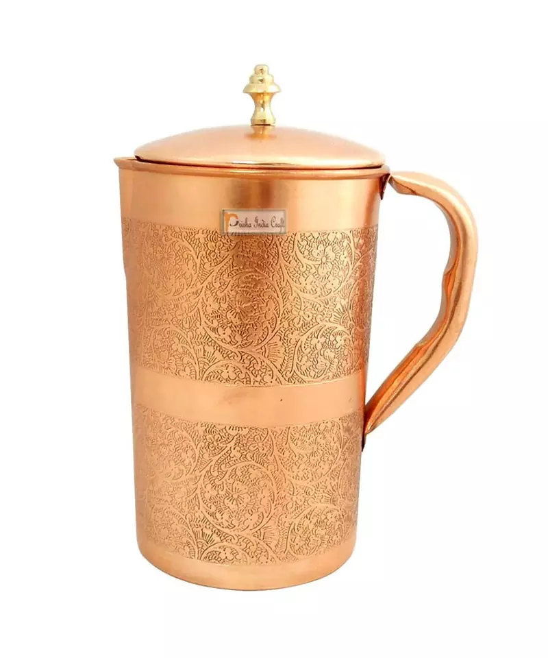 Embossed Design Pure Copper Water Jug Pitcher  Drinkware Set  1500 ML