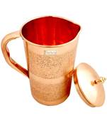 Embossed Design Pure Copper Water Jug Pitcher 1500 ML with 1 Copper Glass Tumbler 300 ML  2 Pieces (Brown)
