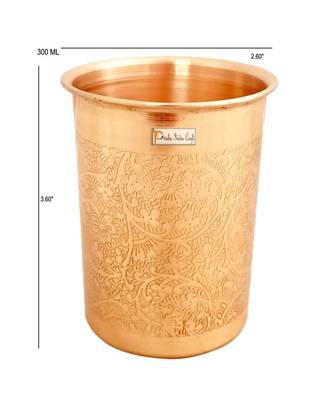 Embossed Design Pure Copper Water Jug Pitcher 1500 ML with 1 Copper Glass Tumbler 300 ML  2 Pieces (Brown) 2