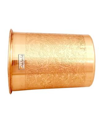 Embossed Design Pure Copper Water Jug Pitcher 1500 ML with 2 Copper Glass Tumbler 300 ML Each  3 Pieces (Brown) 2