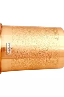 Embossed Design Pure Copper Water Jug Pitcher 1500 ML with 2 Copper Glass Tumbler 300 ML Each  3 Pieces (Brown)