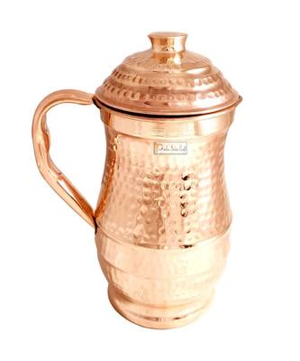 Pure Copper Maharaja Water Jug Pitcher Hammered Design  Drinkware Set  1800 ML 1