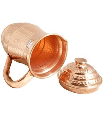 Pure Copper Maharaja Water Jug Pitcher Hammered Design  Drinkware Set  1800 ML 2