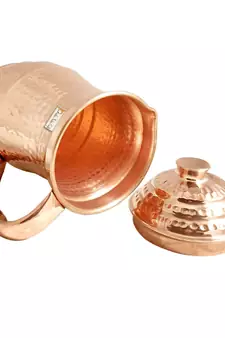Pure Copper Maharaja Water Jug Pitcher Hammered Design  Drinkware Set  1800 ML