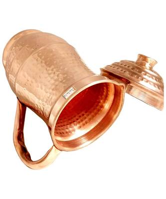 Hammered Design Pure Copper Water Jug 1800 ML with 1 Tumbler Glass 250 ML (Brown) 2