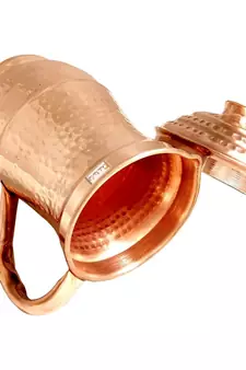 Hammered Design Pure Copper Water Jug 1800 ML with 1 Tumbler Glass 250 ML (Brown)