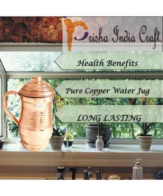Hammered Design Pure Copper Water Jug 1800 ML with 2 Tumbler Glass 250 ML (Brown) 2