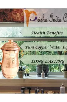 Hammered Design Pure Copper Water Jug 1800 ML with 2 Tumbler Glass 250 ML (Brown)