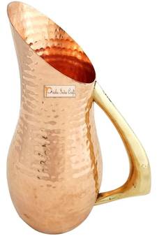 Pure Copper Jug Pitcher  Mughlai Royal Hammered Design with Brass Handle  Capacity 1200 ML (Brown)