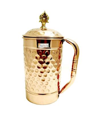 Pure Copper Jug Pitcher with Brass Knob  Glassware & Drinkware (2000Ml of Jug) 1