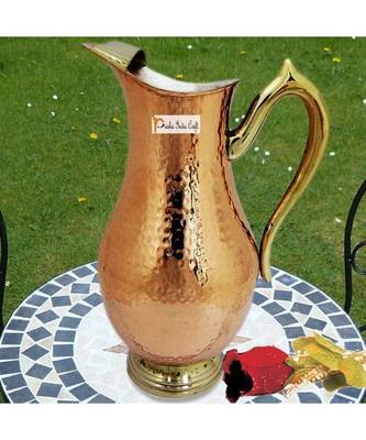 Diwali Gift Copper Royal Mughal Jug Water Pitcher Copper Hammered Drinkware Jug for Ayurveda Healing Capacity 2 1