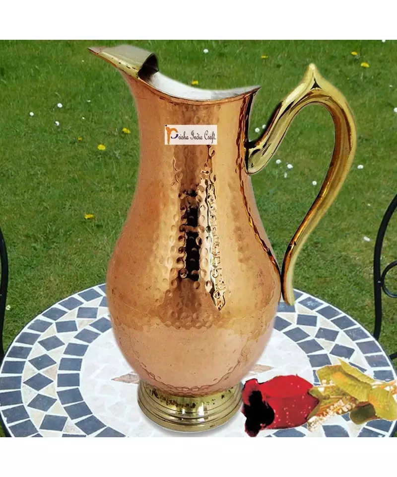Diwali Gift Copper Royal Mughal Jug Water Pitcher Copper Hammered Drinkware Jug for Ayurveda Healing Capacity 2