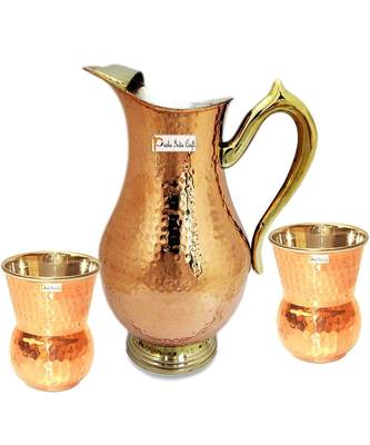 Copper Jug (Royal JUG 2000 ML / 67.63 oz) with Two Glass Drinkware Set of Jug and Glass 1