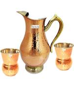 Copper Jug (Royal JUG 2000 ML / 67.63 oz) with Two Glass Drinkware Set of Jug and Glass