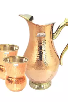 Copper Jug (Royal JUG 2000 ML / 67.63 oz) with Two Glass Drinkware Set of Jug and Glass